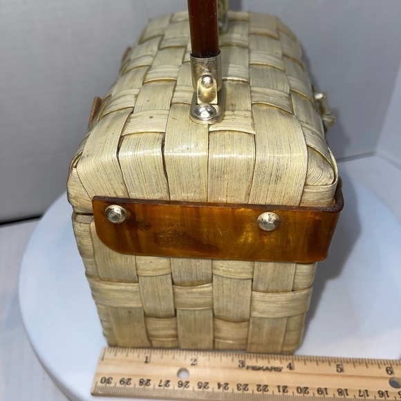 Vintage Lucite Small Bag Tan/Brown Kiss Lock Open Tigers Eye Hinged Open - Picture 14 of 15